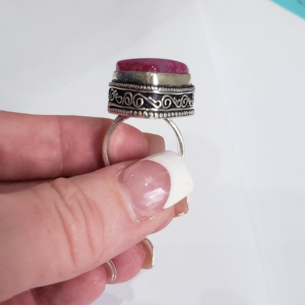 Handmade Pink Rhodonite 925 silver  ring. New never worn. - Picture 13 of 16